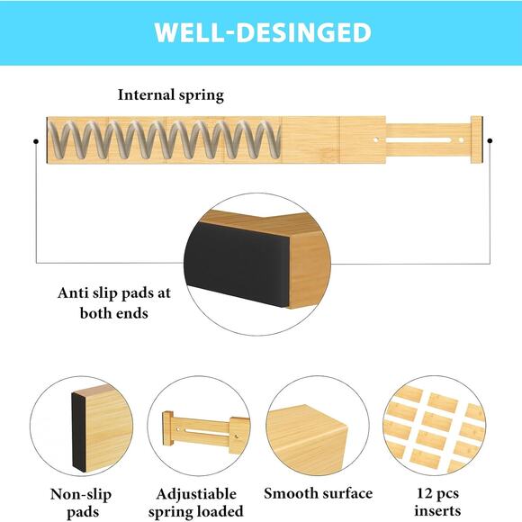 6 pack bamboo drawer dividers with 12 inserts.  17"-22" - Picture 8 of 8